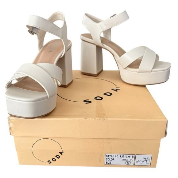 Soda Leila Bone PU Ivory Platform Shoes with Chunky Sole Women’s Size 6 Medium - Picture 9 of 15